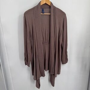 Great Northwest Indigo Sweater Womens 2X Taupe Brown Duster Cardigan Shark Bite